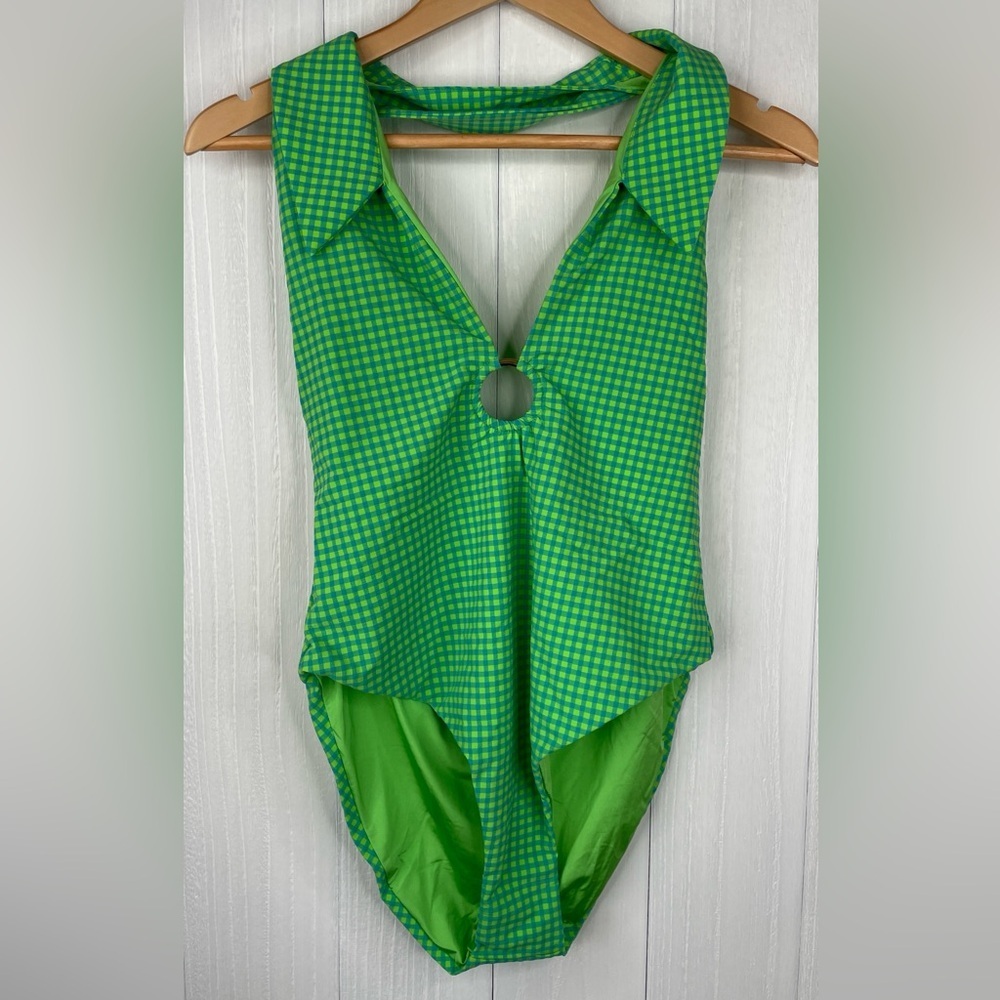 WeWoreWhat Collar Racerback One-Piece in Neon Green - Picture 3 of 9